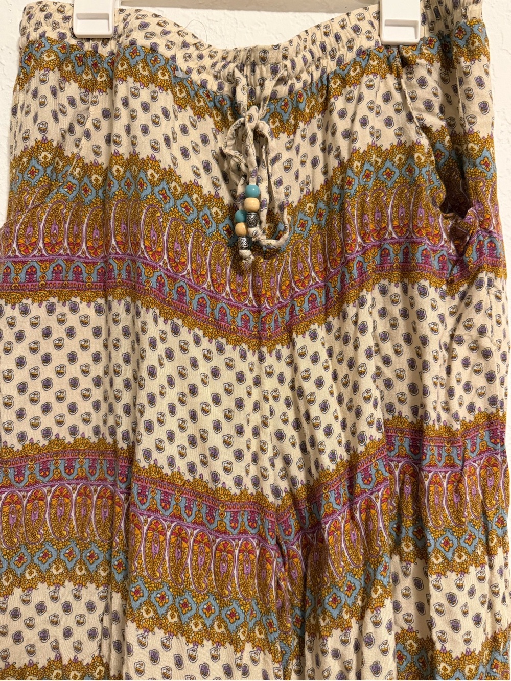 American Eagle Outfitters Cream Boho Wide-Leg Jumpsuit with Multi-Color Print